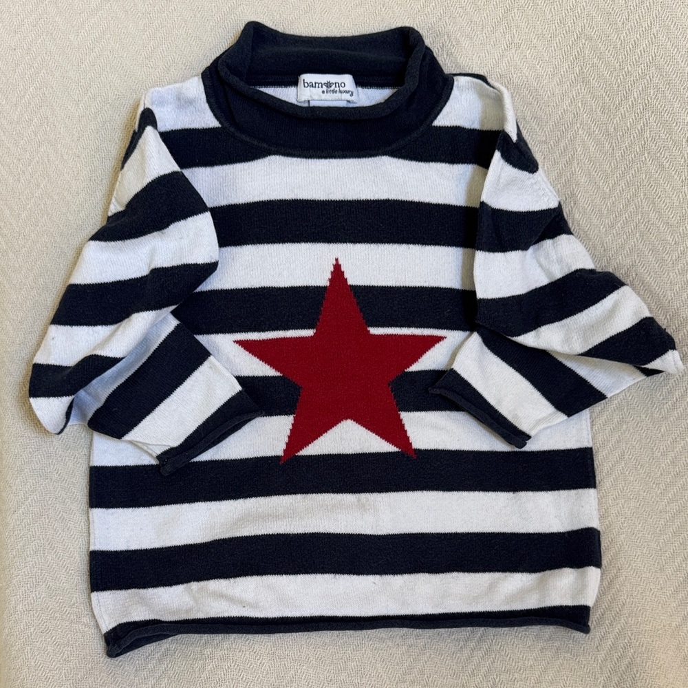 Kids Striped Navy and White Rollneck Sweater with Red Star